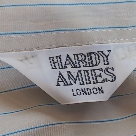 Hardy Amies Sz L Light Gray Blue Striped Shirt - Picture 7 of 9